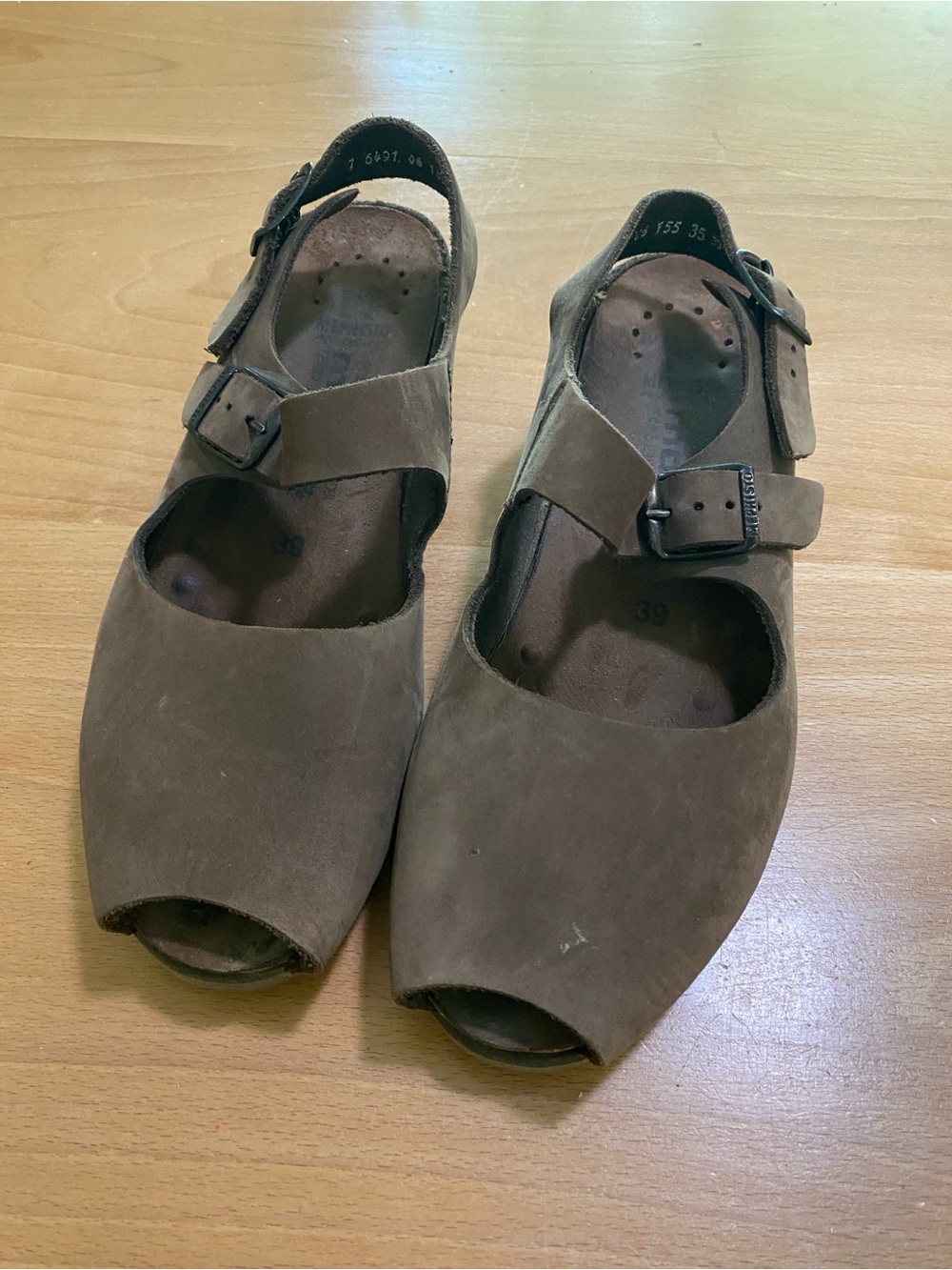 Mephisto Brown Suede Wedge Sandals buckle wedge open toe